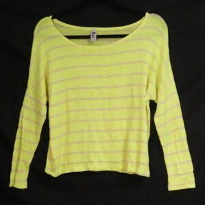 FLUO | medium | Vibrant Yellow and Grey Striped Long Sleeve Top
